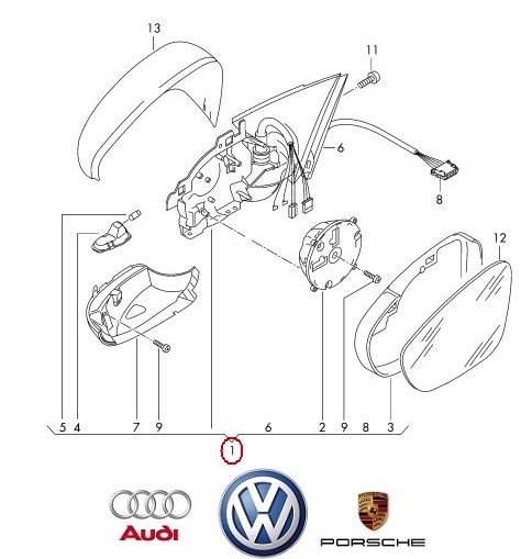 VW OE Visszapillantó tükör, külső 1K8857507P9B9_VOLK