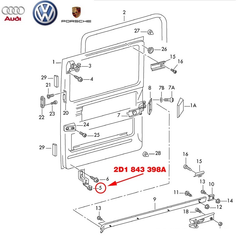 VW OE Tolóajtó görgő 2D1843398A_VOLK