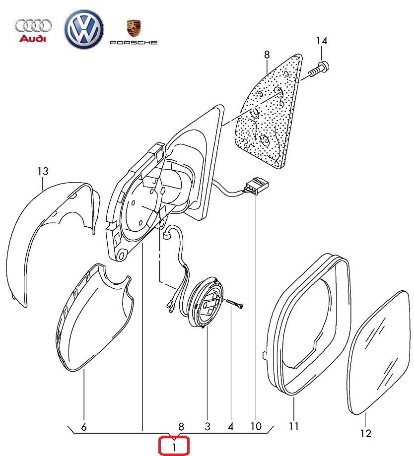 VW OE Visszapillantó tükör, külső 2H1857508DT9B9_VOLK