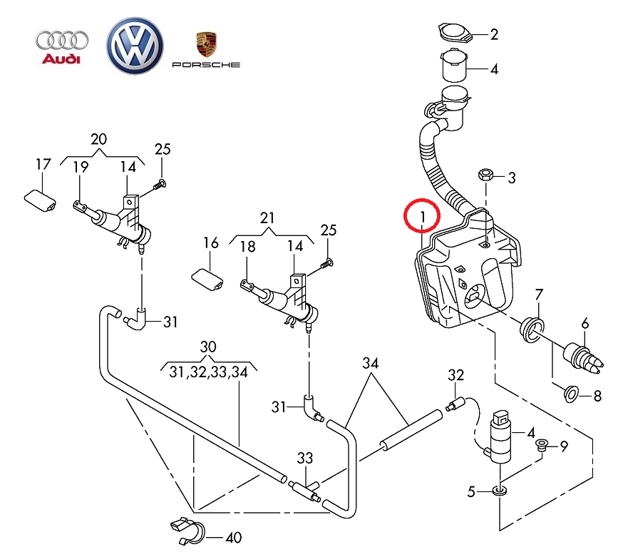 VW OE Szélvédőmosó tartály 6R0955453E_VOLK