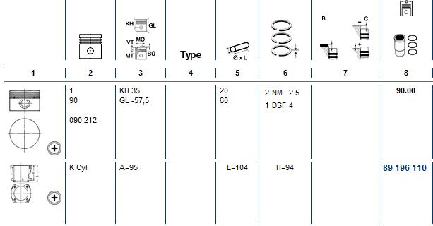 KOLBENSCHMIDT Dugattyú + hüvely, kompresszor 90843970