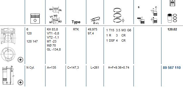 KOLBENSCHMIDT Dugattyú+hüvely 99943960