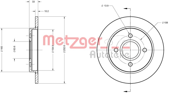 METZGER Hátsó féktárcsa 14331E_METZ