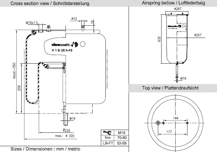 VIBRACOUSTIC Légrugó, félkomplett V1D28H-16NP