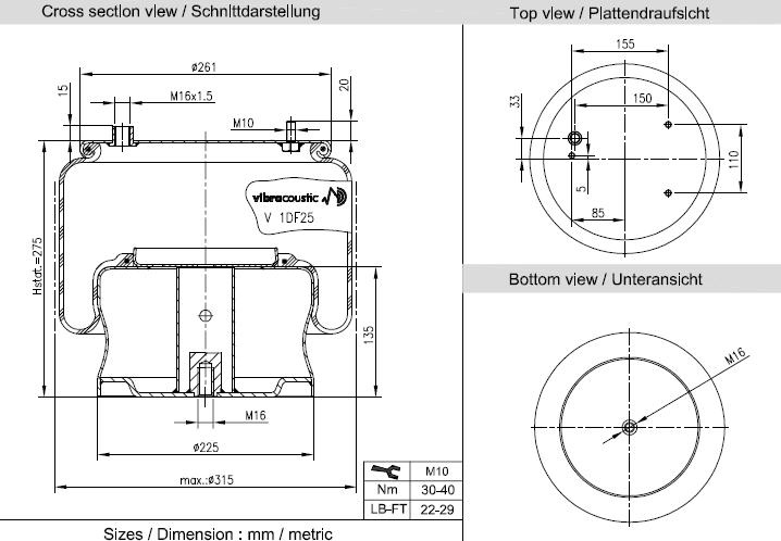 VIBRACOUSTIC Légrugó, komplett V1DF25-12