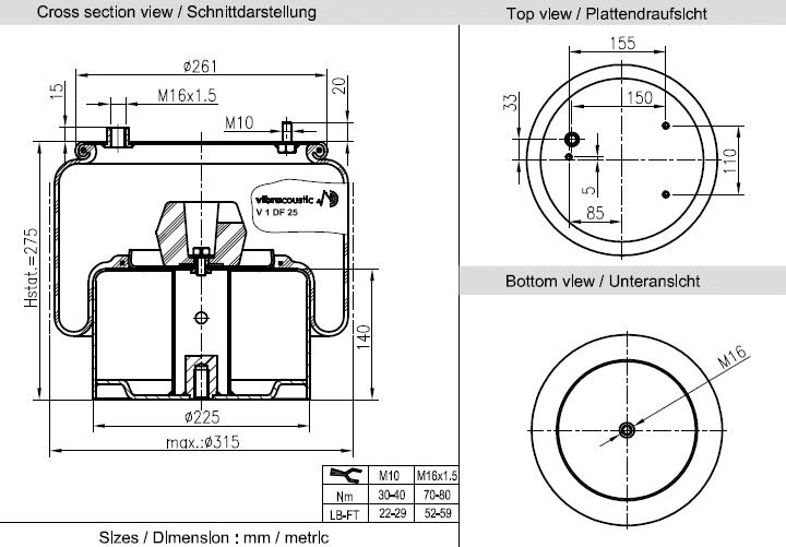 VIBRACOUSTIC Légrugó, komplett V1DF25-15