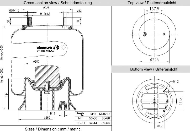 VIBRACOUSTIC Légrugó, komplett V1DK23K-54