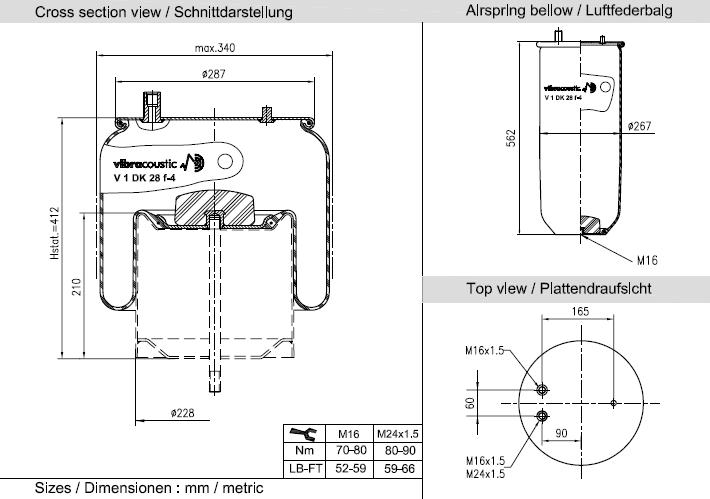 VIBRACOUSTIC Légrugó, félkomplett V1DK28F-4NP