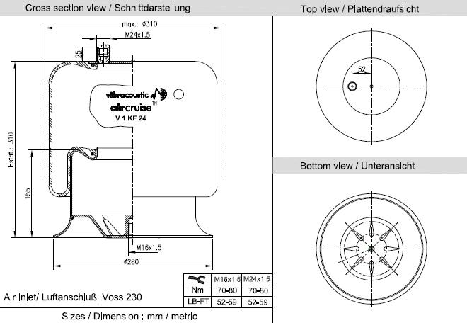 VIBRACOUSTIC Légrugó, komplett V1KF24-2-230