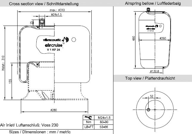 VIBRACOUSTIC Légrugó, félkomplett V1KF24-2-230NP