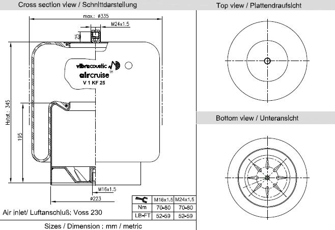 VIBRACOUSTIC Légrugó, komplett V1KF25-1-230