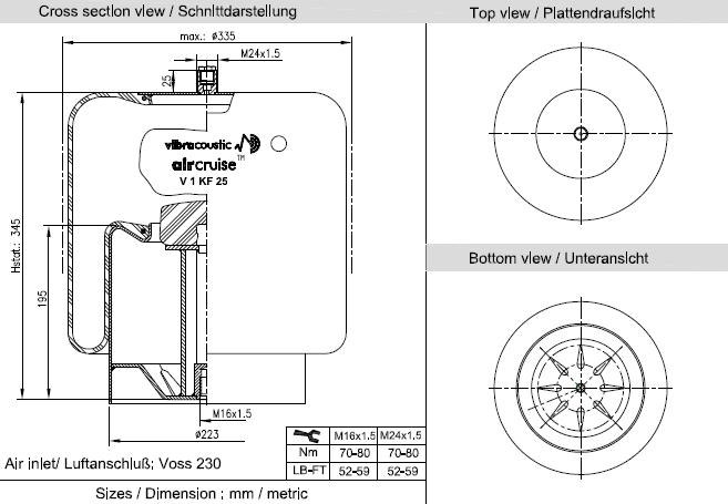 VIBRACOUSTIC Légrugó, komplett V1KF25-2-230