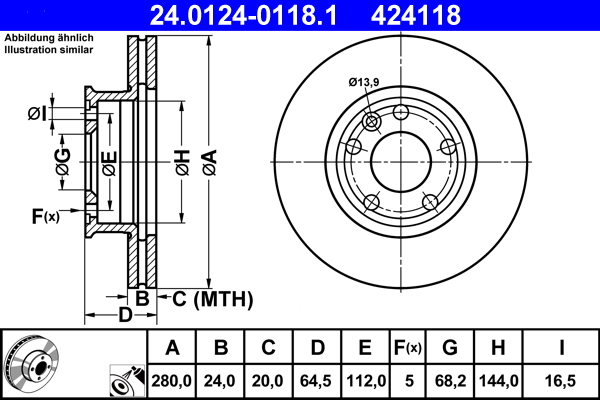 ATE Féktárcsa, mind 24.0124-0118.1_ATE