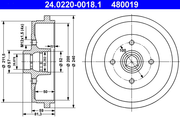 ATE Fékdob 24.0220-0018.1_ATE