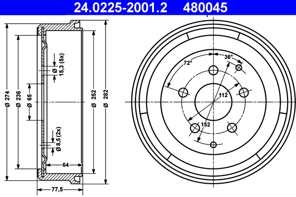 ATE Fékdob 24.0225-2001.2_ATE