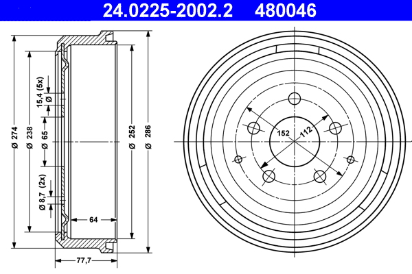 ATE Fékdob 24.0225-2002.2_ATE