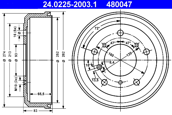 ATE Fékdob 24.0225-2003.1_ATE