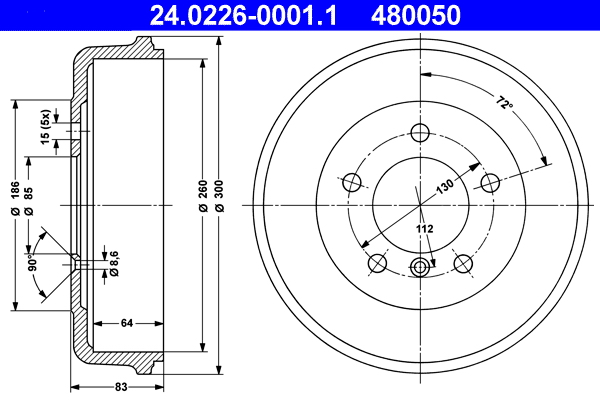 ATE Fékdob 24.0226-0001.1_ATE