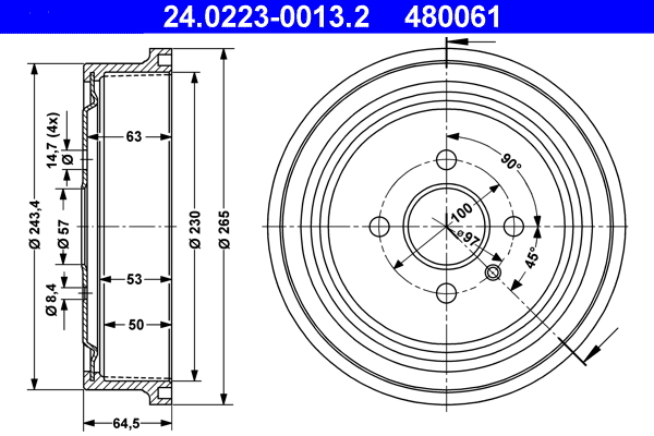 ATE Fékdob 24.0223-0013.2_ATE