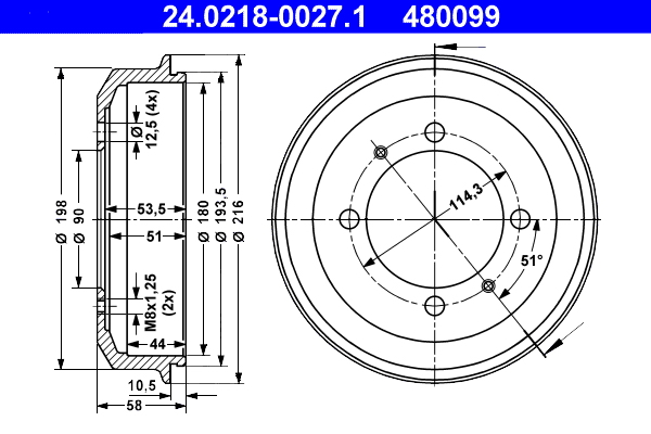 ATE Fékdob 24.0218-0027.1_ATE