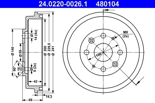 ATE Fékdob 24.0220-0026.1_ATE