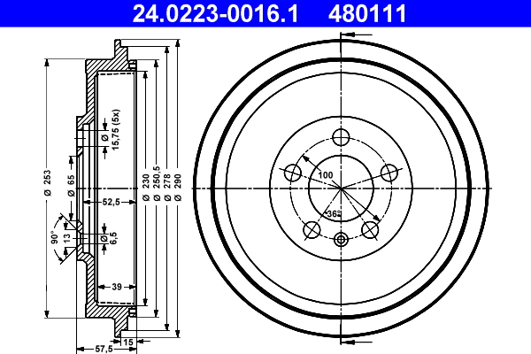 ATE Fékdob 24.0223-0016.1_ATE