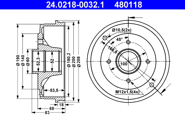 ATE Fékdob 24.0218-0032.1_ATE