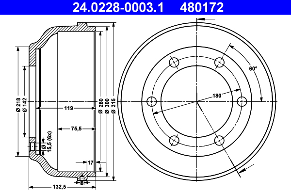 ATE Fékdob 24.0228-0003.1_ATE