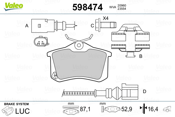 VALEO Hátsó fékbetét 598474_VALEO