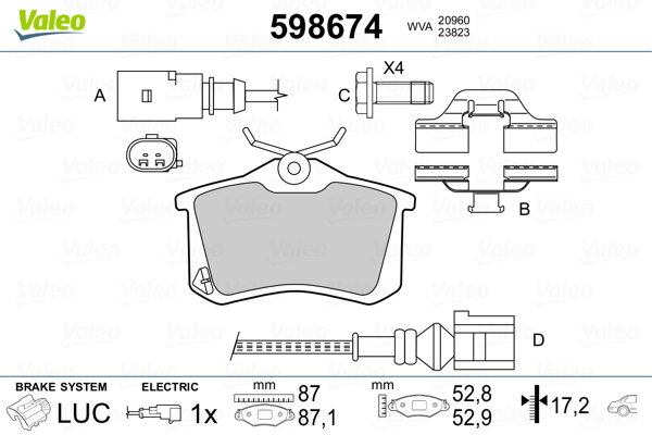 VALEO Hátsó fékbetét 598674_VALEO