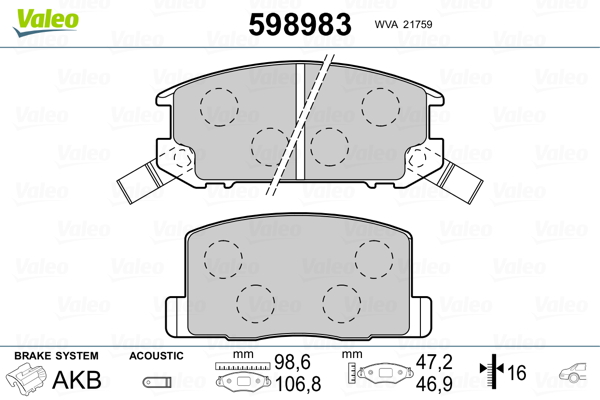 VALEO Hátsó fékbetét 598983_VALEO