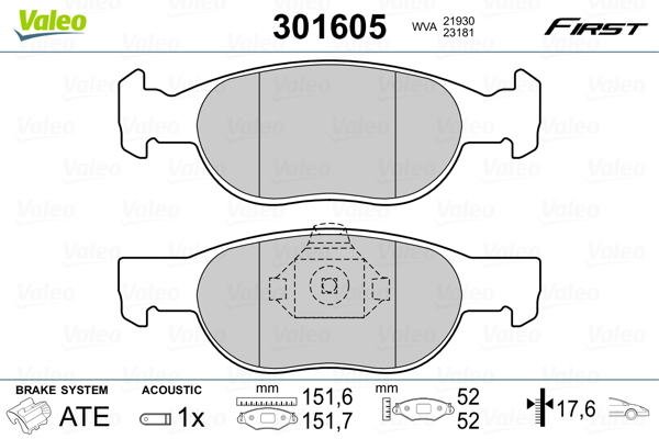 VALEO Első fékbetét 301605_VALEO