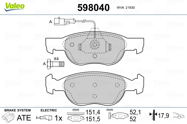 VALEO Első fékbetét 598040_VALEO