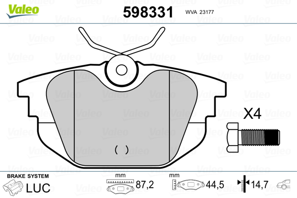 VALEO Hátsó fékbetét 598331_VALEO