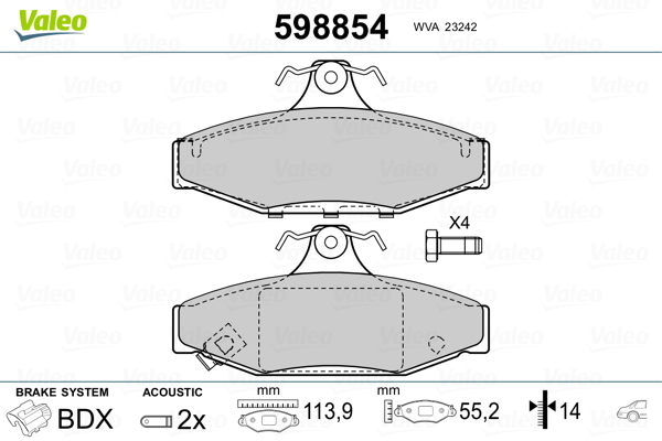 VALEO Hátsó fékbetét 598854_VALEO