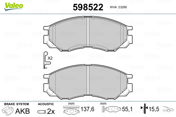 VALEO 598522_VALEO Első fékbetét