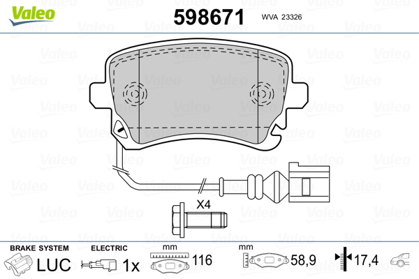 VALEO Hátsó fékbetét 598671_VALEO