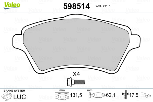 VALEO Első fékbetét 598514_VALEO