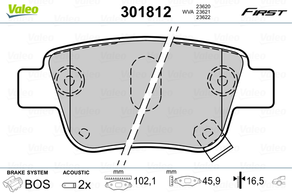 VALEO Hátsó fékbetét 301812_VALEO