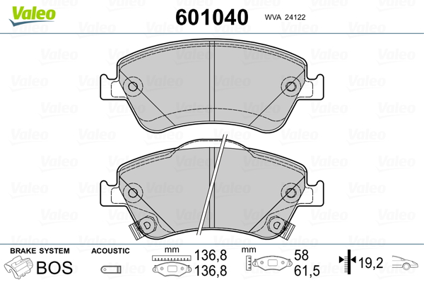 VALEO Első fékbetét 601040_VALEO