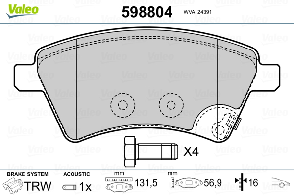 VALEO Első fékbetét 598804_VALEO