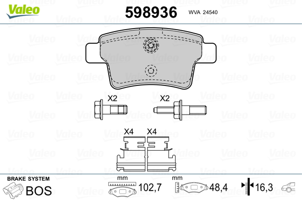 VALEO Hátsó fékbetét 598936_VALEO