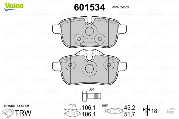 VALEO 601534_VALEO Hátsó fékbetét