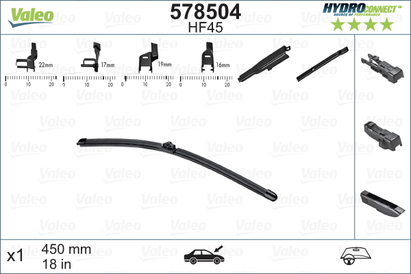 VALEO HYDROCONNECT Ablaktörlő lapát 578504_VALEO