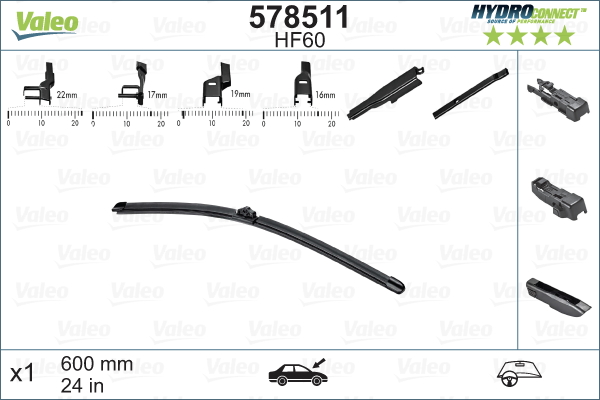 VALEO HYDROCONNECT Ablaktörlő lapát 578511_VALEO