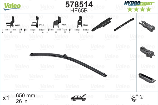 VALEO HYDROCONNECT Ablaktörlő lapát 578514_VALEO