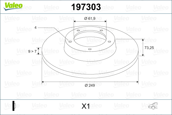 VALEO 197303_VALEO Hátsó féktárcsa