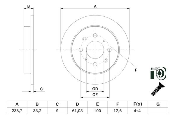 BOSCH Hátsó féktárcsa 0986479F34_BOSCH