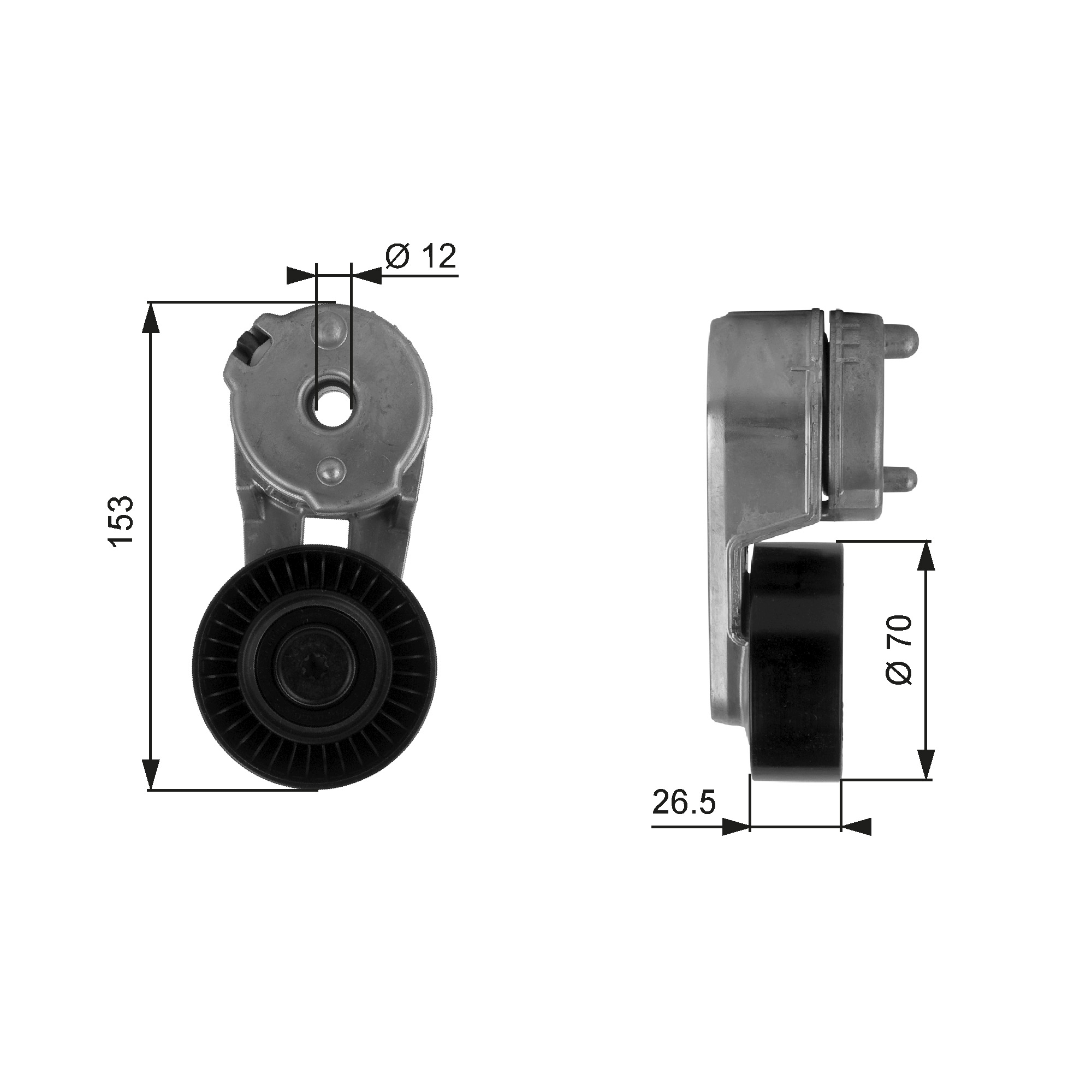 GATES Feszítőgörgő, hosszbordás szíj T38163_GATES