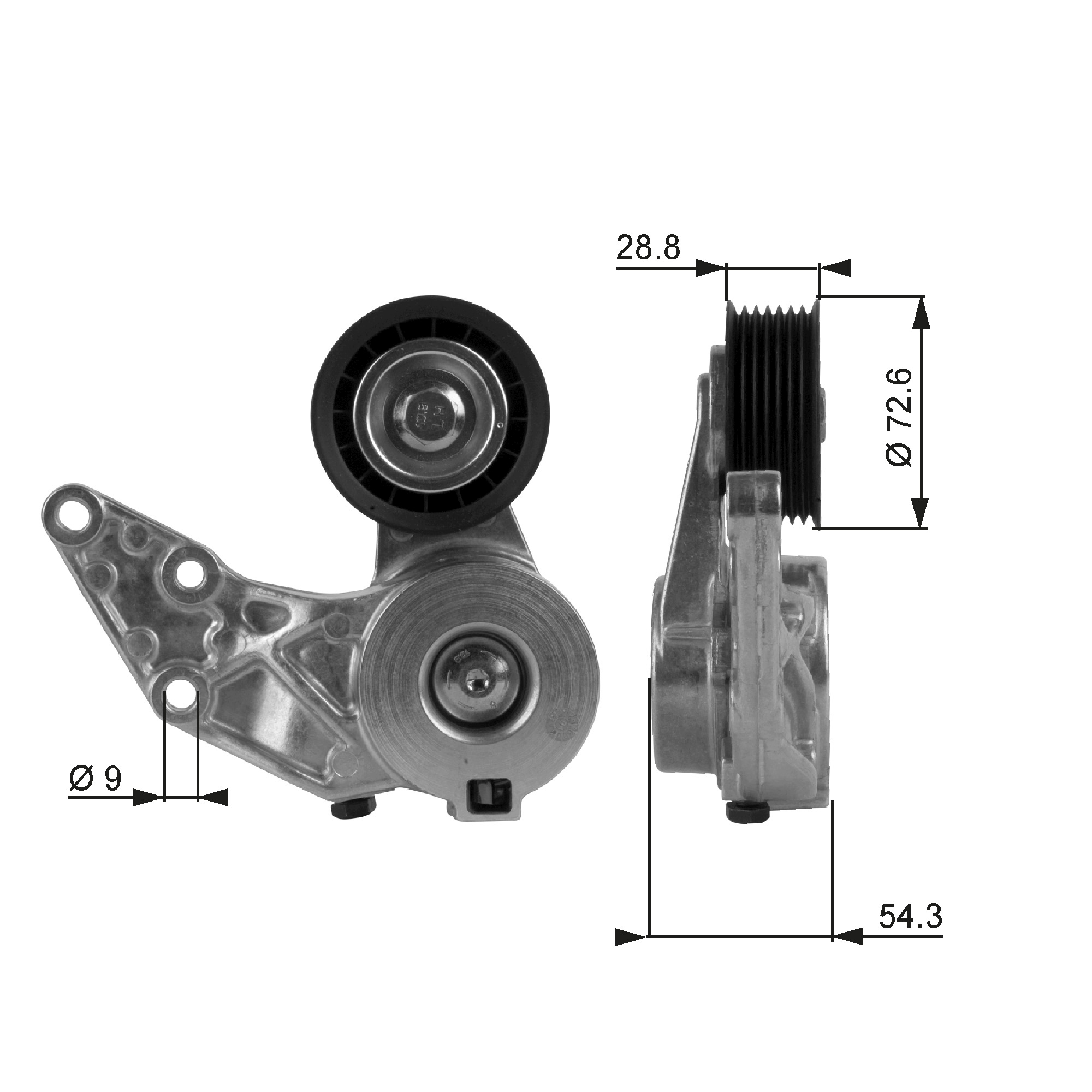 GATES Feszítőgörgő, hosszbordás szíj T38208_GATES